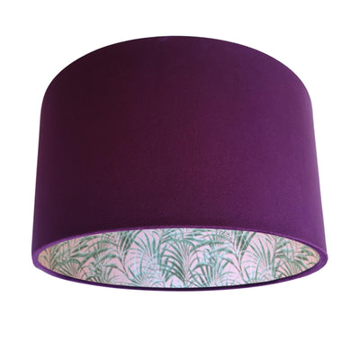 Mulberry Purple Velvet Lamp shade with Palms Delight Lining