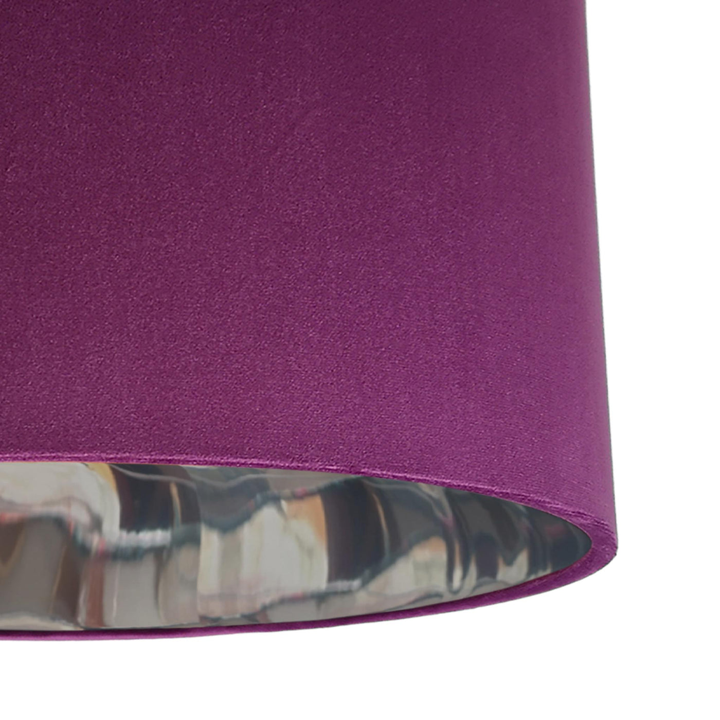 close up of the Mulberry Purple Velvet Lampshade with Mirror Silver Lining