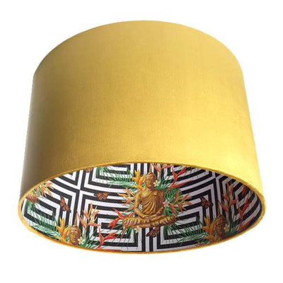 Spiritual Buddha Lampshade in Mustard Yellow Velvet