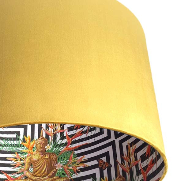 close up for Spiritual Buddha Lampshade in Mustard Yellow Velvet