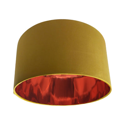 Mustard Yellow Gold Velvet Lampshade with Mirror Copper Lining