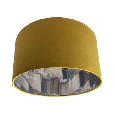 Mustard Yellow Velvet Lampshade with Mirror Silver Lining