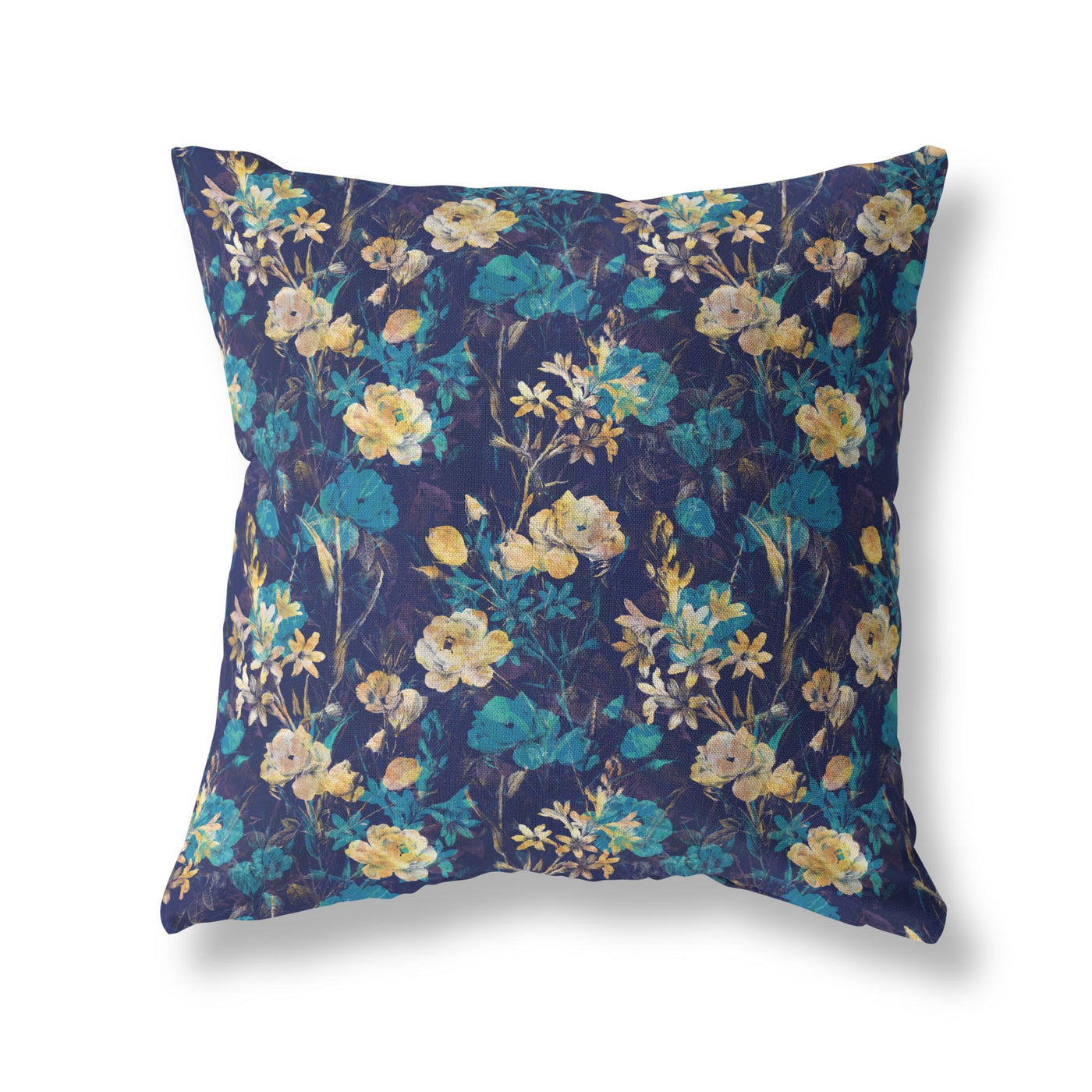 Navy Blue and Gold Floral Cushion with Cream back