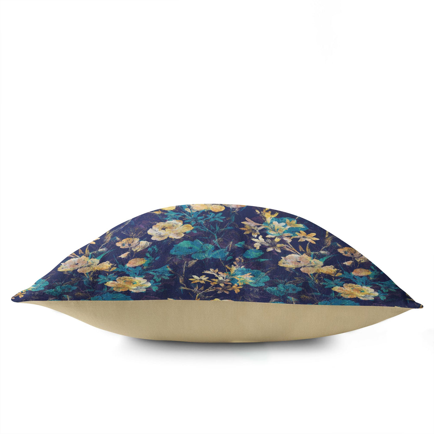 Navy Blue and Gold Floral Cushion with Cream back