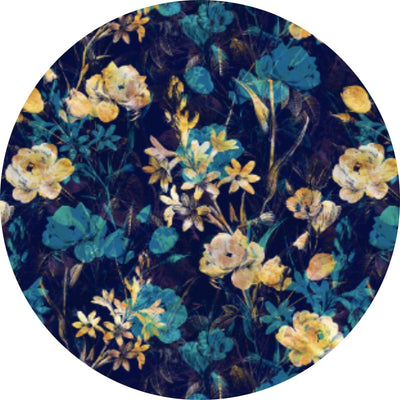 close up of the design used as lining for the Navy Blue Velvet Lampshade with Navy Blue Gold Florals