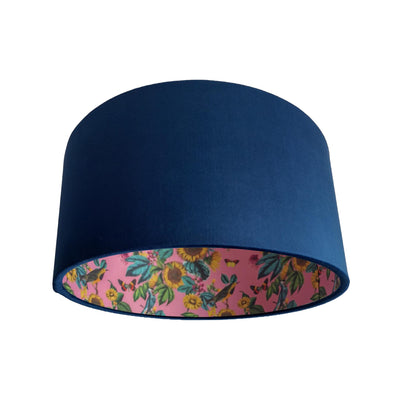 navy blue lamp shade with pink sunflower llining