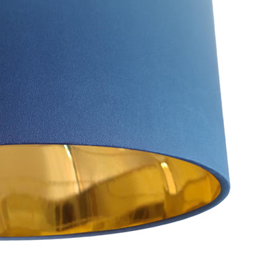 close up of the Navy Blue Velvet Lampshade with Mirror Gold Lining