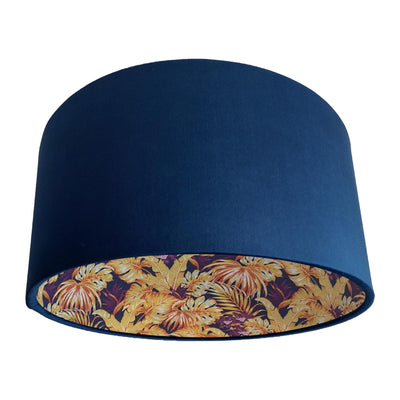 Purple and Gold Tropical Lampshade in Navy Blue Velvet