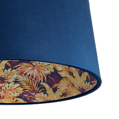 Purple and Gold Tropical Lampshade in Navy Blue Velvet
