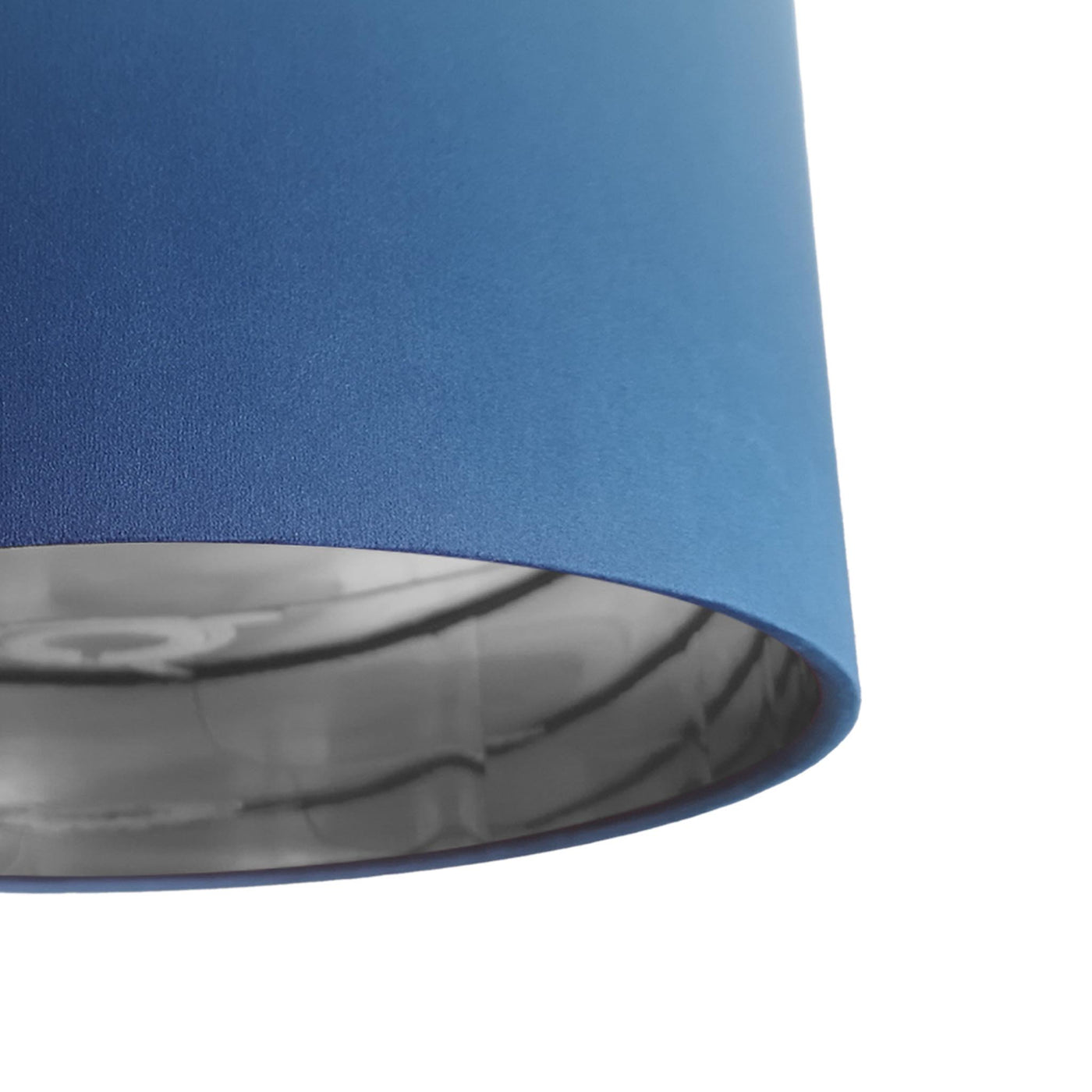 close up of the Navy Blue Velvet Lampshade with Mirror Silver Lining