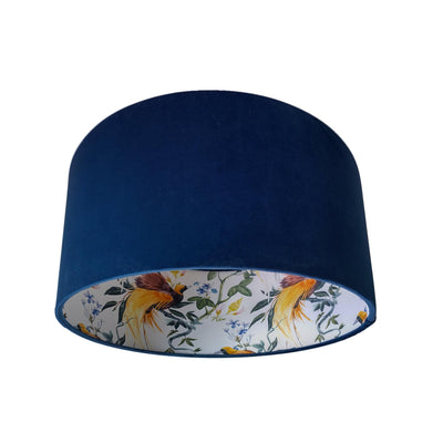 Tropical Birds Lampshade and Navy Blue Velvet