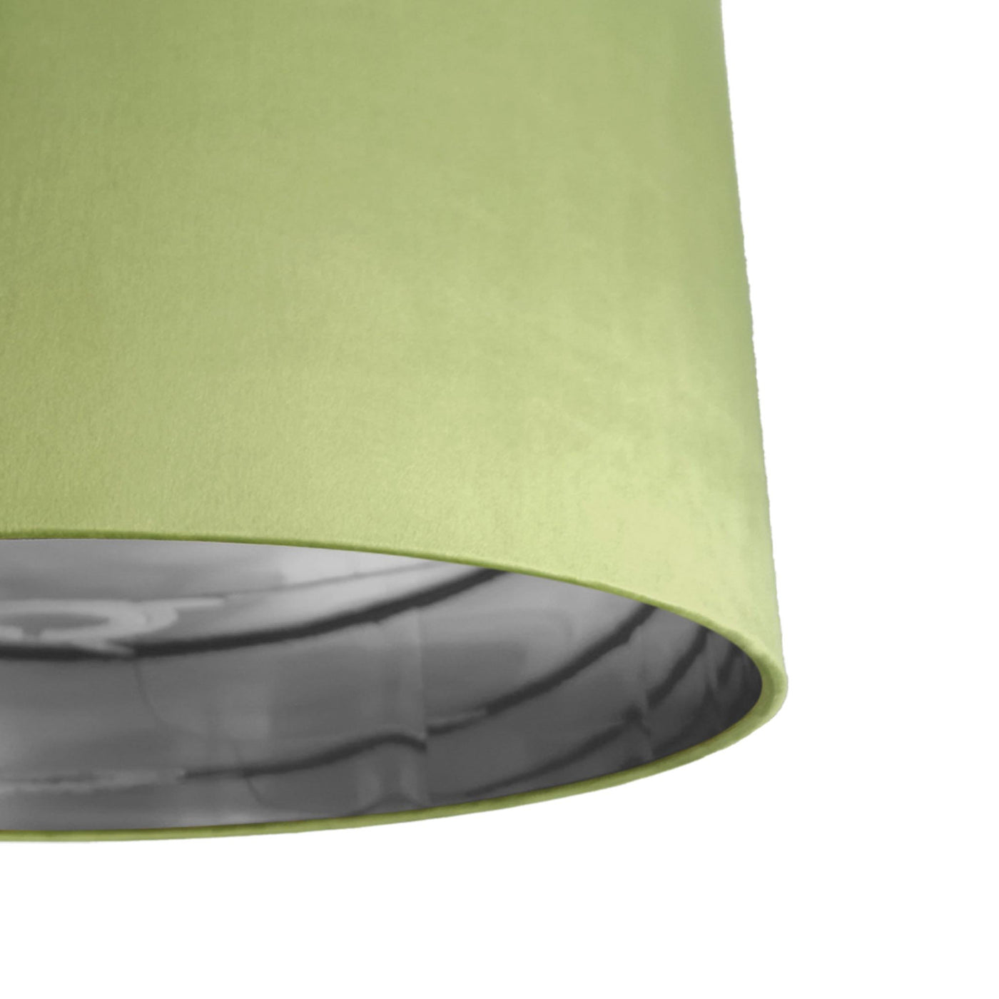 close up of the Olive Green Velvet Lamp Shade with Silver Lining