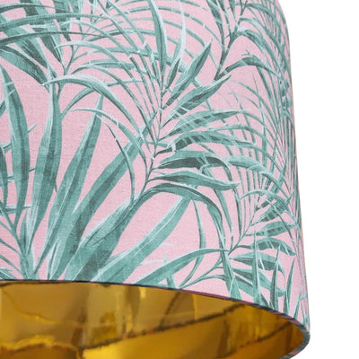 close up of the Palms Delight Lampshade with Mirror Gold Lining