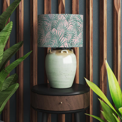 Palms delight in pink and green palm leaves lamp shade on table lamp
