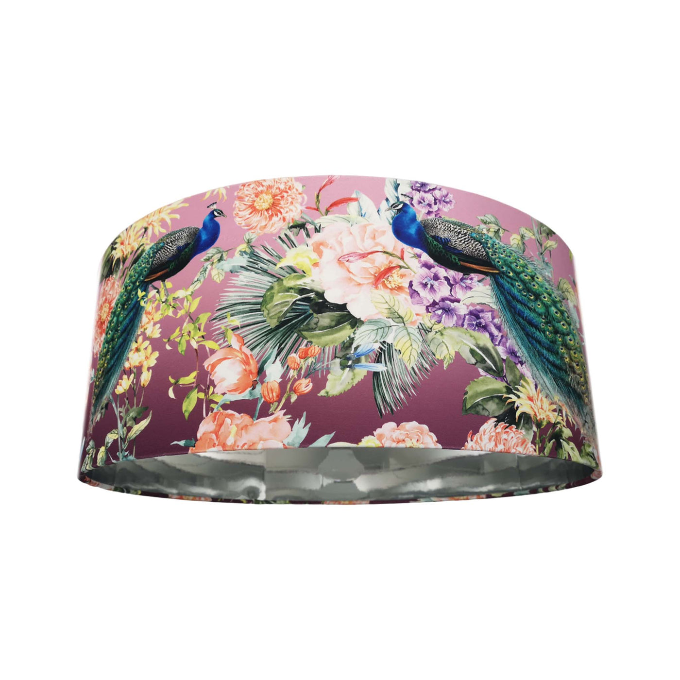 Peacock Paradise Velvet Lamp shade in Pink with Mirror Silver Lining