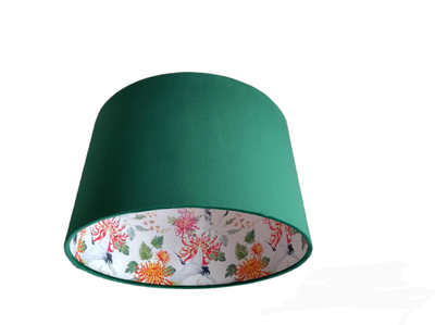 Bottle Green Velvet Lampshade with Crane Birds & Chrysanthemum Lining