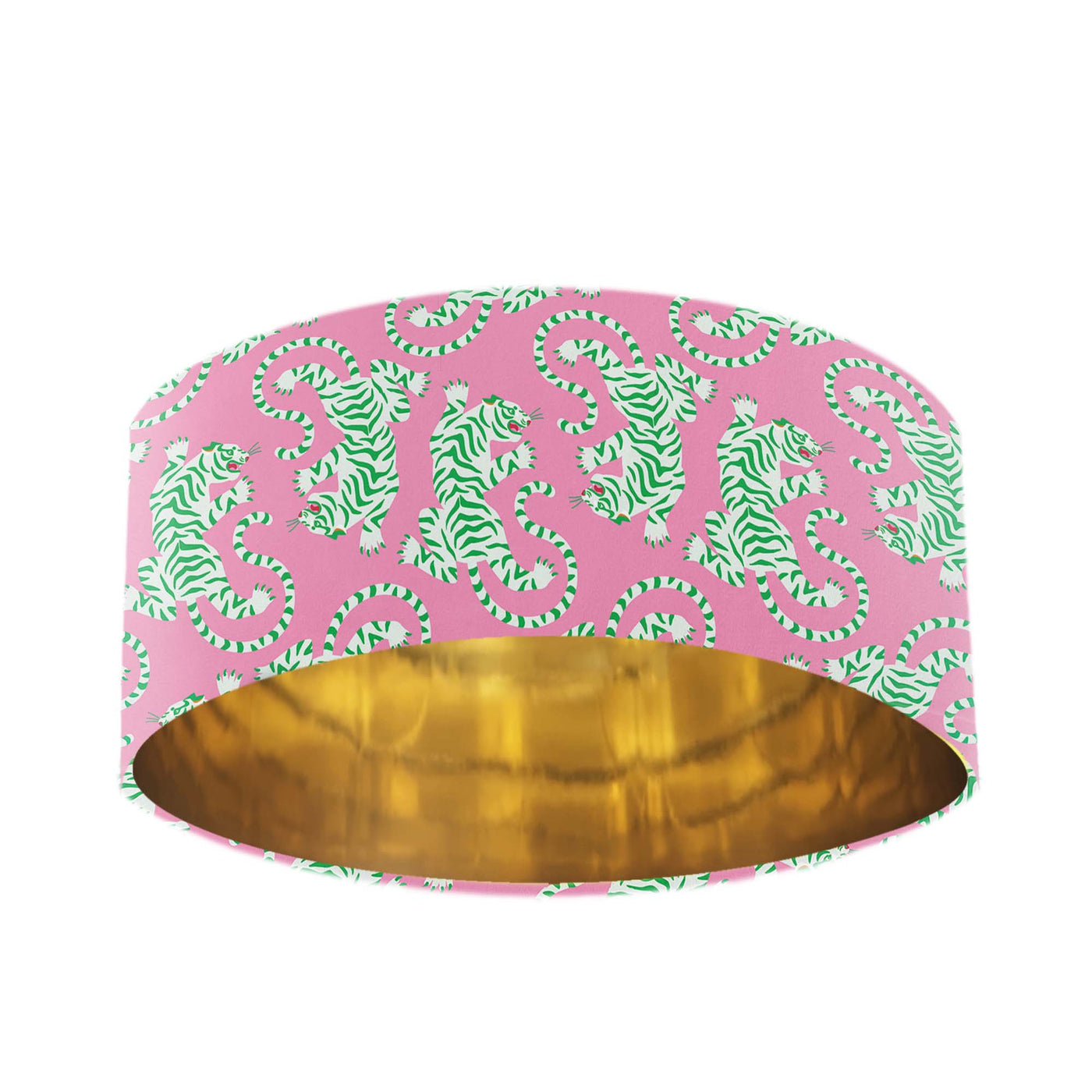 Tiger Roar Velvet Lamp Shade in Candy Pink and Green with Gold Lining
