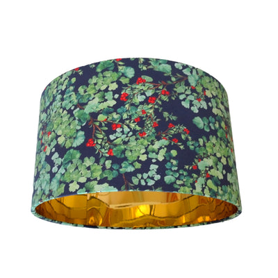 Red Berries Cotton Lampshade with Mirror Gold