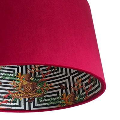 close up of the Spiritual Buddha Lampshade in Red Claret Velvet