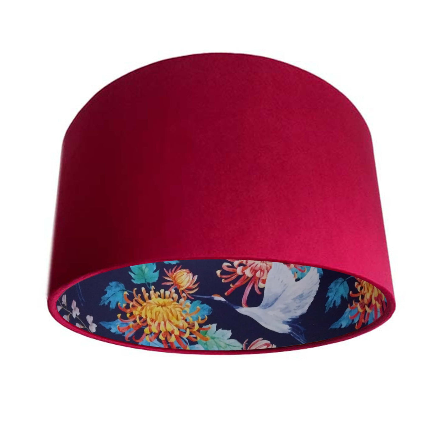 Japanese Cranes Lamp shade in Blue with Red Claret Velvet