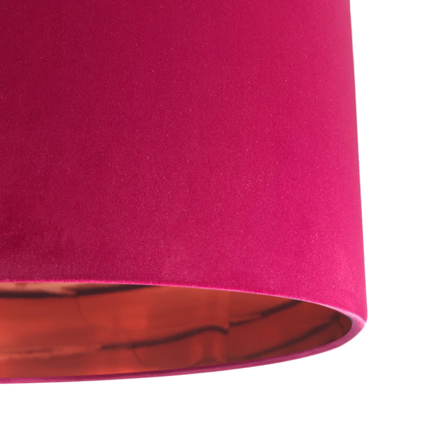 close up of the Red Claret Velvet Lampshade with Copper Mirror Lining