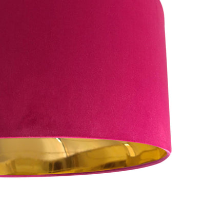 close up of the Red Claret Velvet Lampshade with Mirror Gold Lining