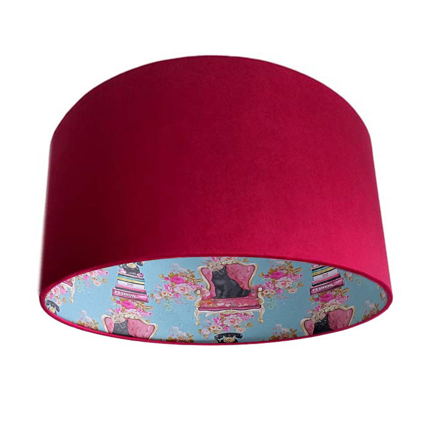 Red Claret Velvet Lampshade with Royal Cat Lining