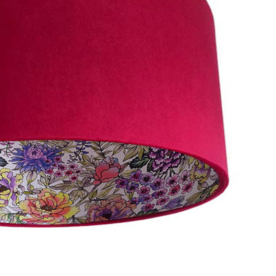 close up of the Summer Wildflower Lampshade in Red Claret Velvet