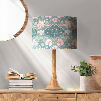 Royal Peacock Cotton Lampshade Lined with Mirror Gold