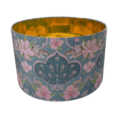 Royal Peacock Cotton Lampshade Lined with Mirror Gold