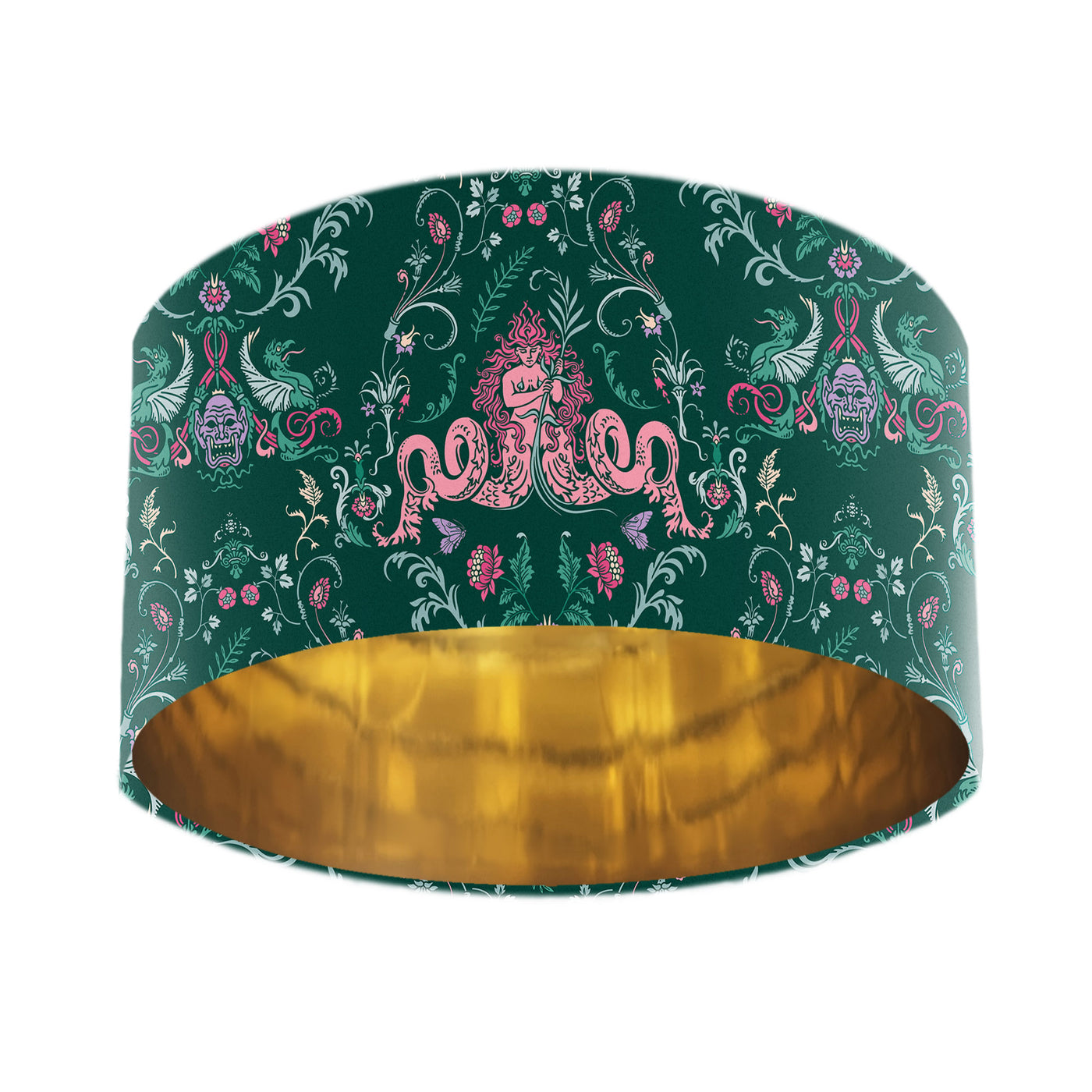 30cm lampshade - Secret Fairy Green Velvet Lampshade with Mirror Metallic Lining - ON SALE