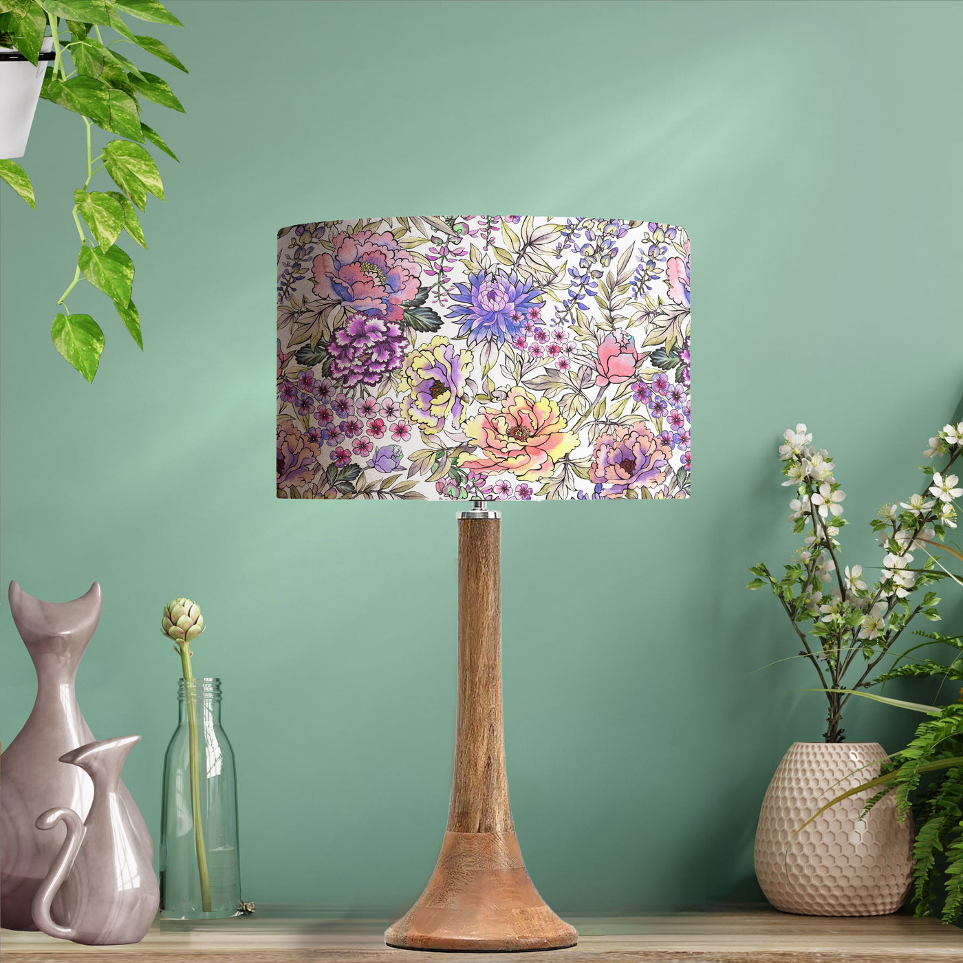 Summer Wildflowers Cotton Lampshade with Mirror Gold Lining