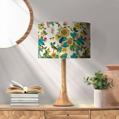 Silver Lined Lampshade with Birds and Sunflowers in Cream