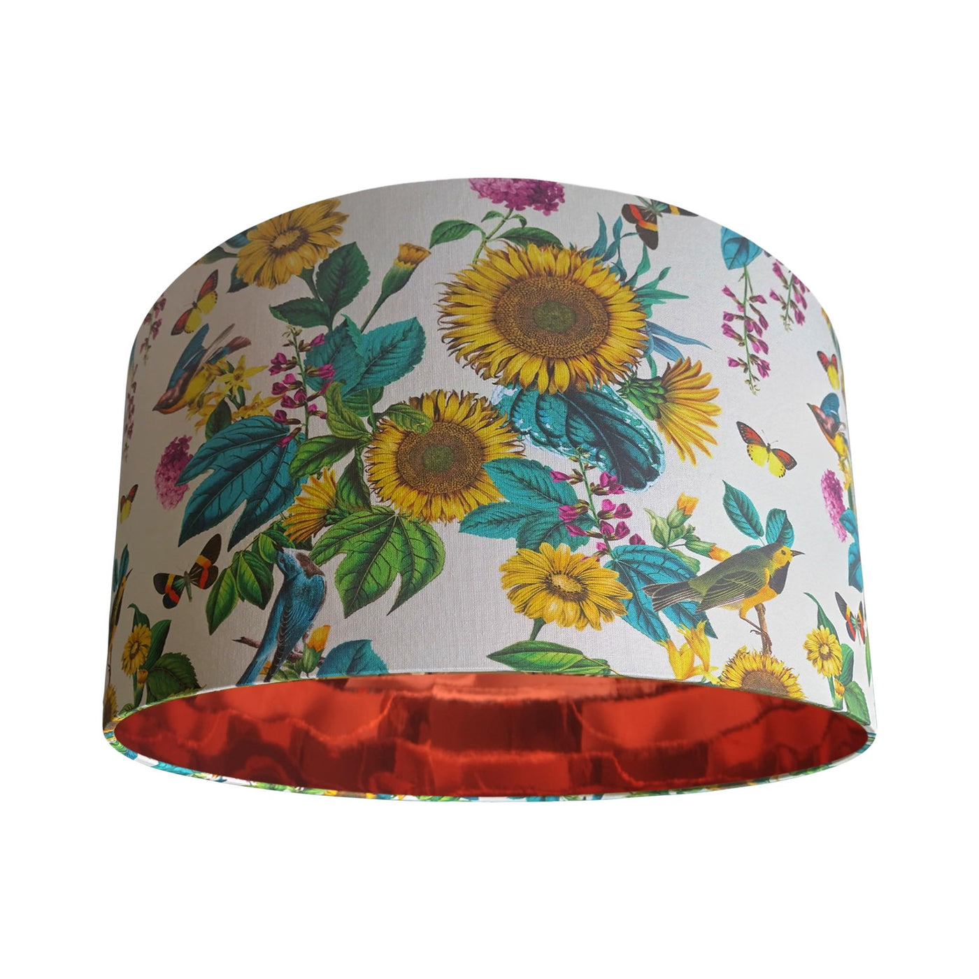 Copper Lined Lampshade with Birds and Sunflowers in Cream