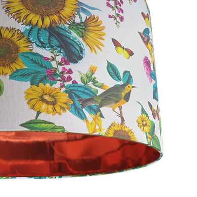 Copper Lined Lampshade with Birds and Sunflowers in Cream
