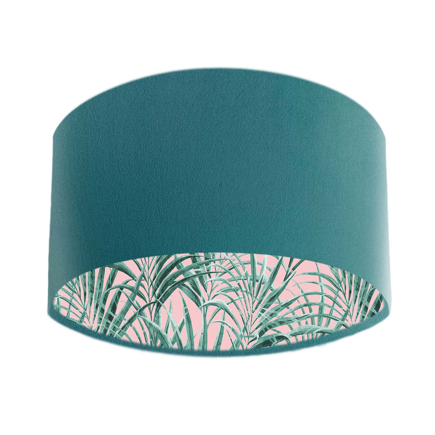 Teal Blue Velvet Lampshade with Palms Delight Lining