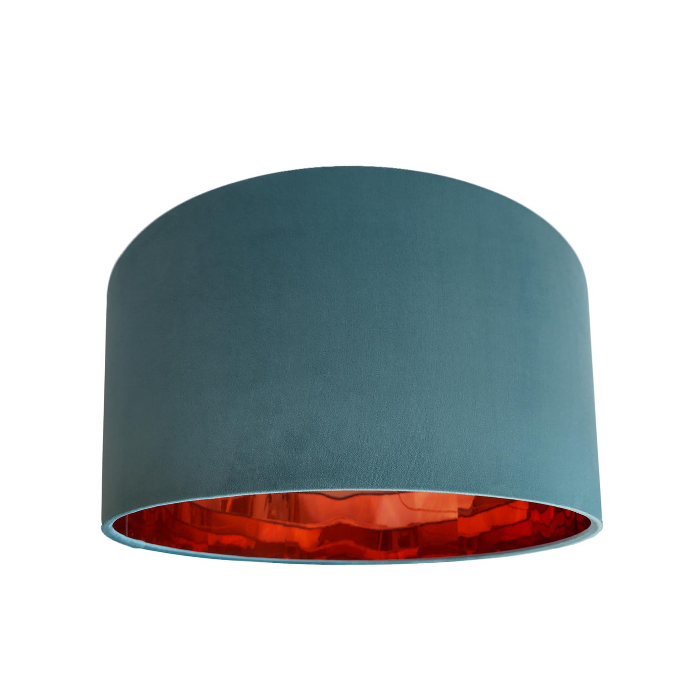 Teal Blue Velvet Lampshade with Copper Mirror Lining