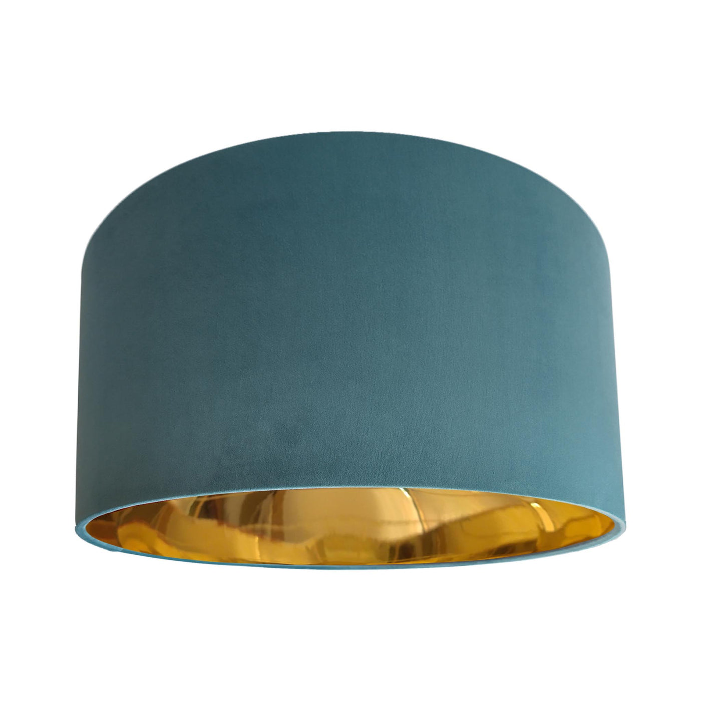 Teal Blue Velvet Lampshade with Mirror Gold Lining