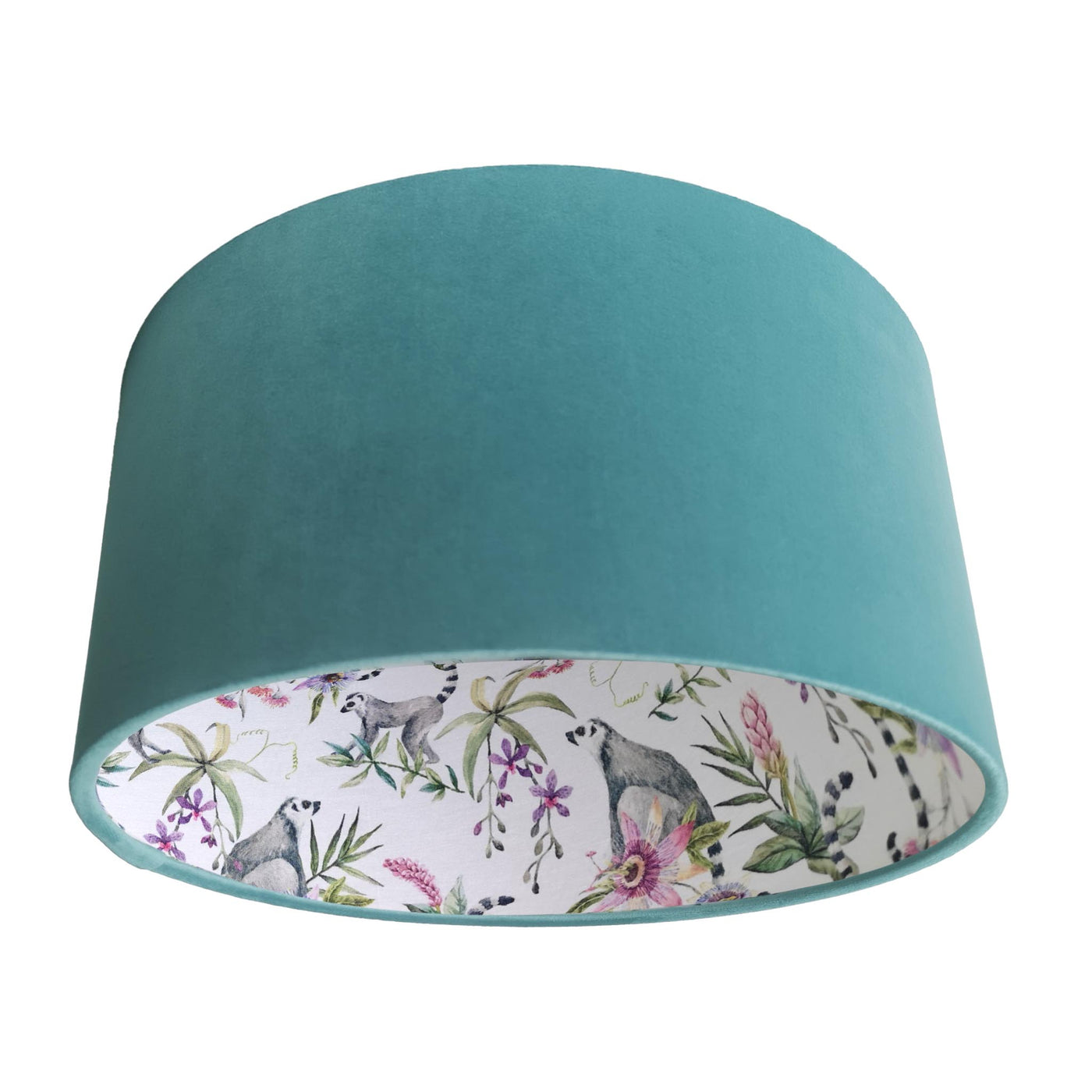 Pinky Lemur Floral Lampshade in Teal Blue Velvet