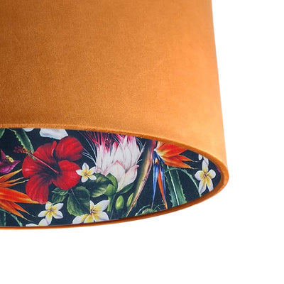 Terracotta Velvet Lampshade with Black Tropics Lining