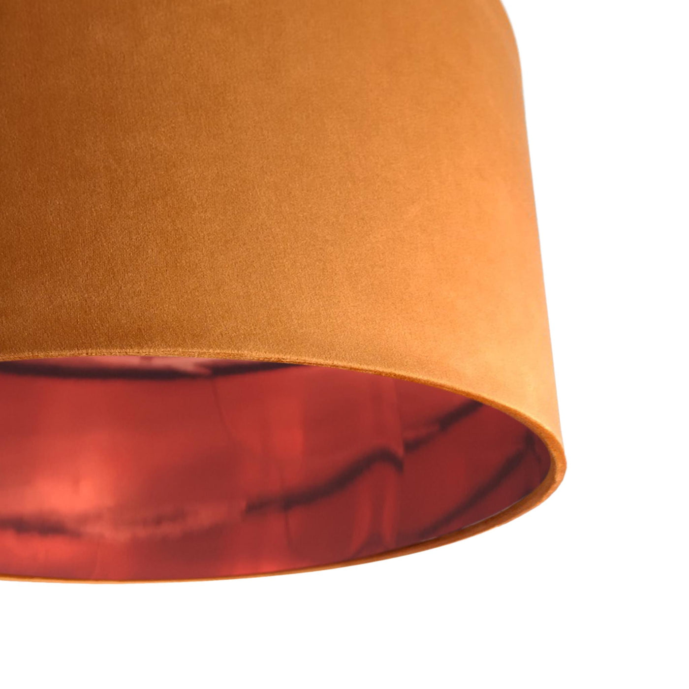 close up of the Terracotta Velvet Lamp Shade with Mirror Copper Lining