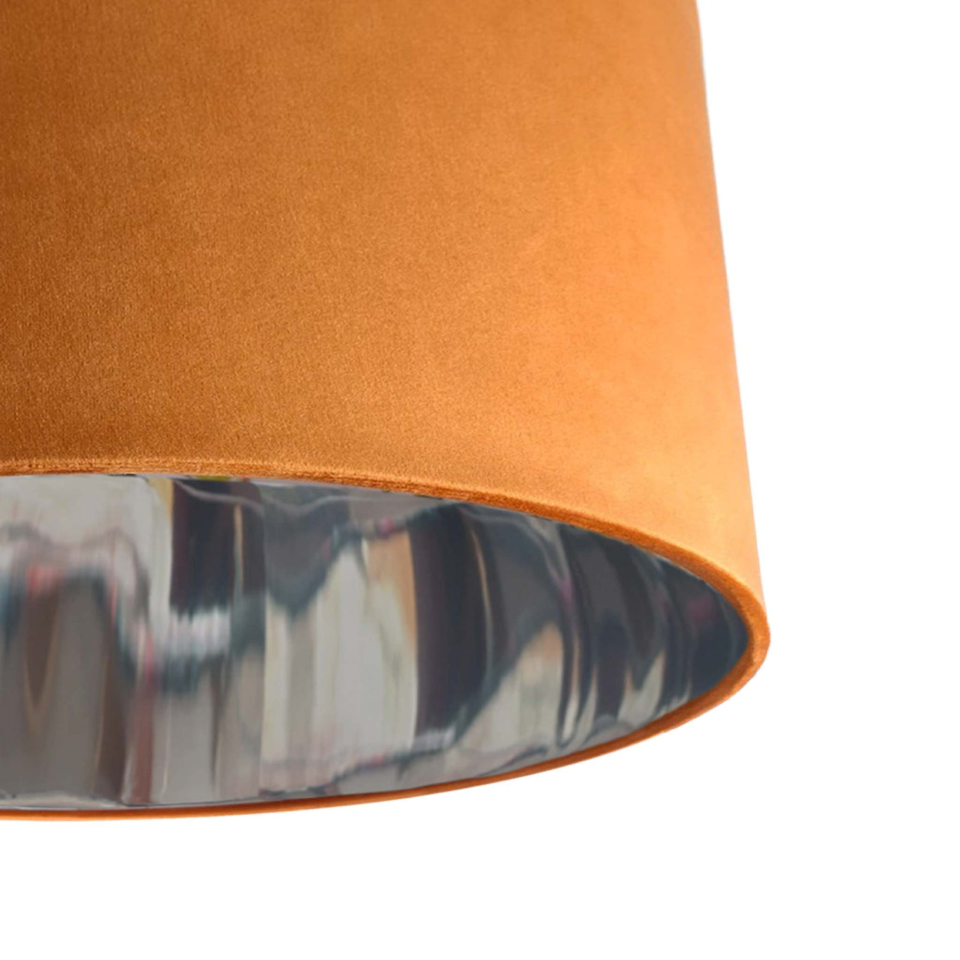 close up of the Terracotta Velvet Lampshade with Silver Mirror Lining