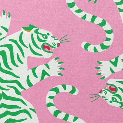 Tiger Roar Velvet Lamp Shade in Candy Pink and Green with Copper Lining