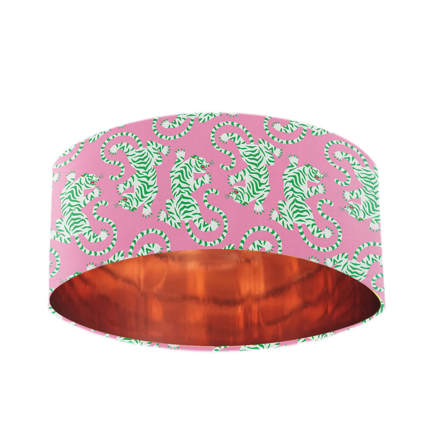 Tiger Roar Velvet Lamp Shade in Candy Pink and Green with Copper Lining