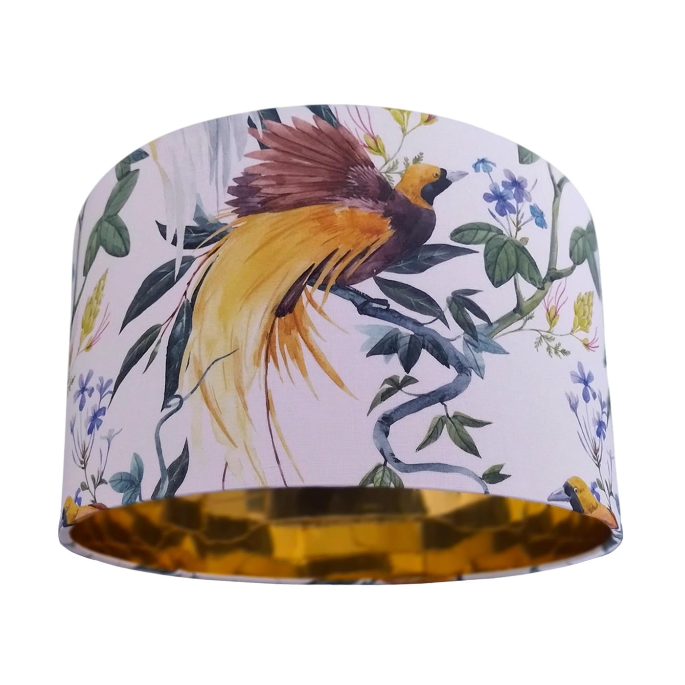 Tropical Birds Cotton Lampshade with Mirror Gold Lining
