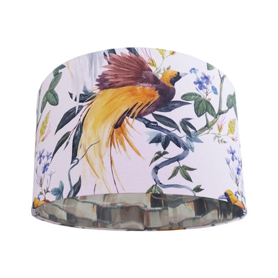 Tropical Birds Cotton Lampshade with Mirror Silver Lining