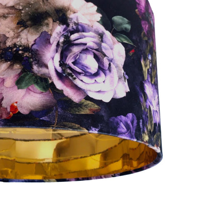 close up of the Vintage Flowers Velvet Lampshade with Mirror Gold Lining