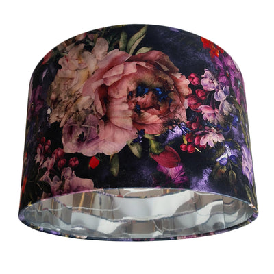 Vintage Flowers Velvet Lampshade with Mirror Silver Lining
