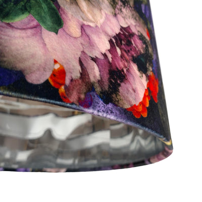 close up of the Vintage Flowers Velvet Lampshade with Mirror Silver Lining