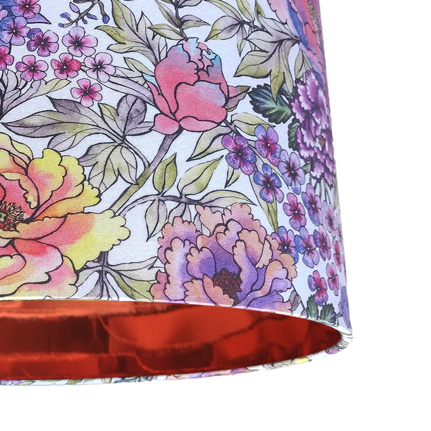 close up of the Summer Wildflowers Cotton Lampshade with Mirror Copper Lining